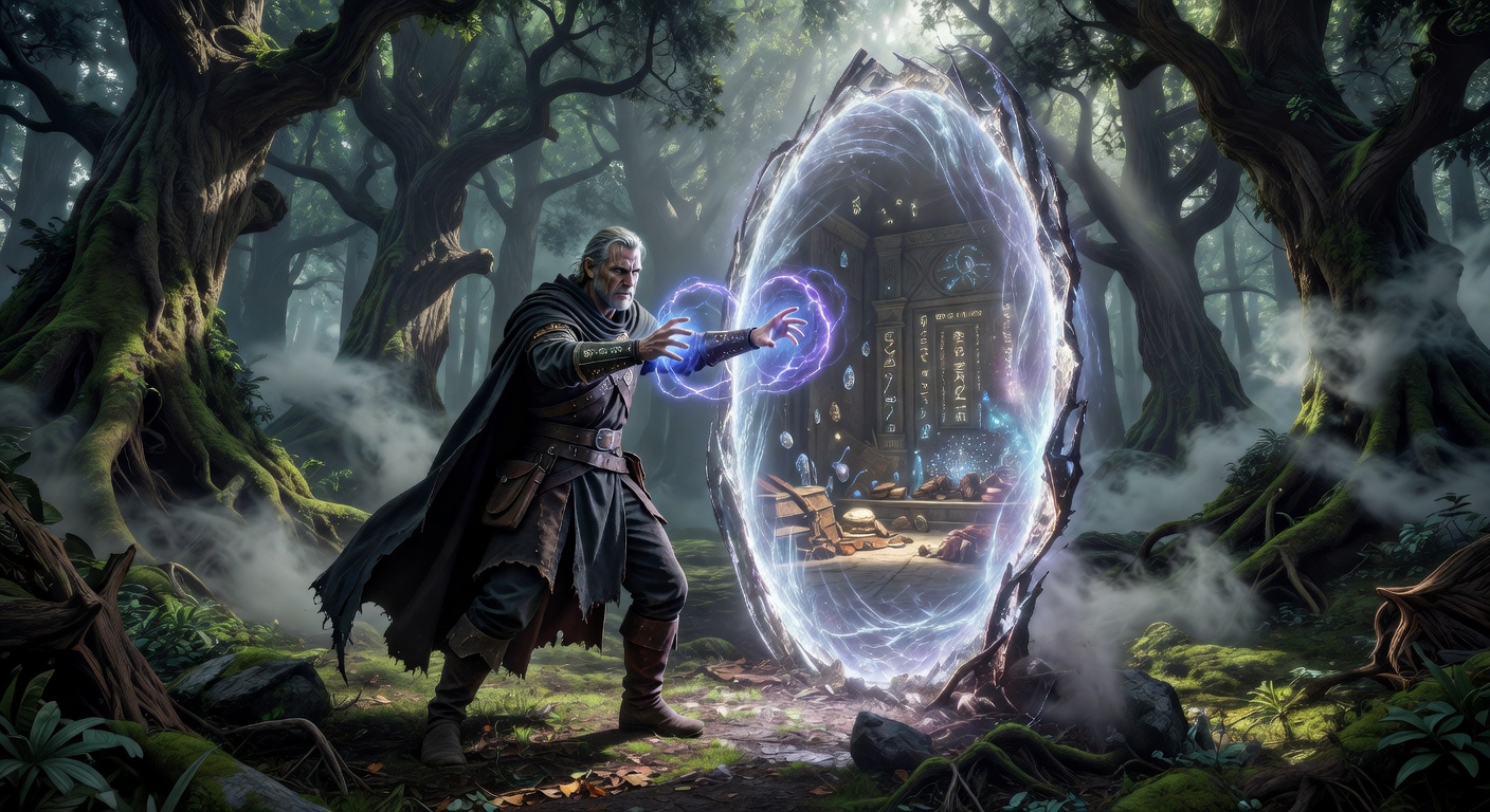 Mage Adventurer casting a spell in the ancient forest